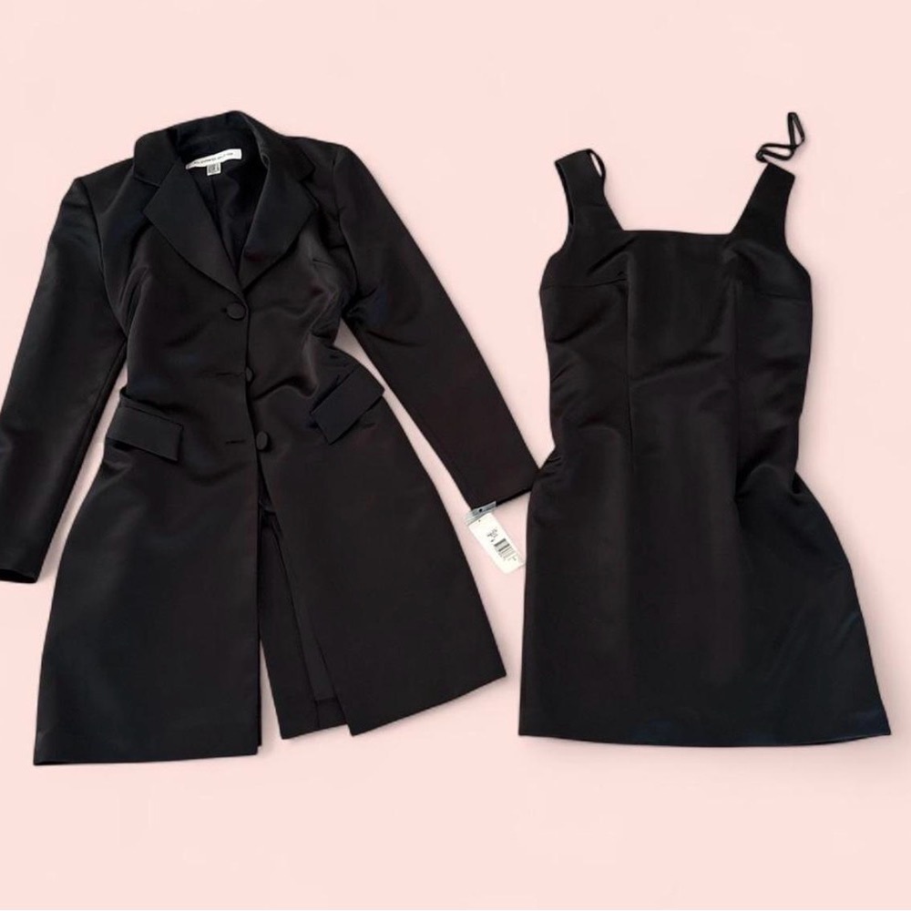 Vintage Alfred sung Elegant Black Coat and Dress Set